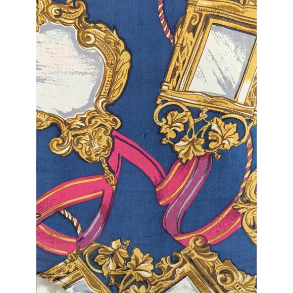 Notations Medium Silk Button Up Blue w/Gold Rope & Frames, Pink Ribbon VTG 80's - Picture 8 of 9